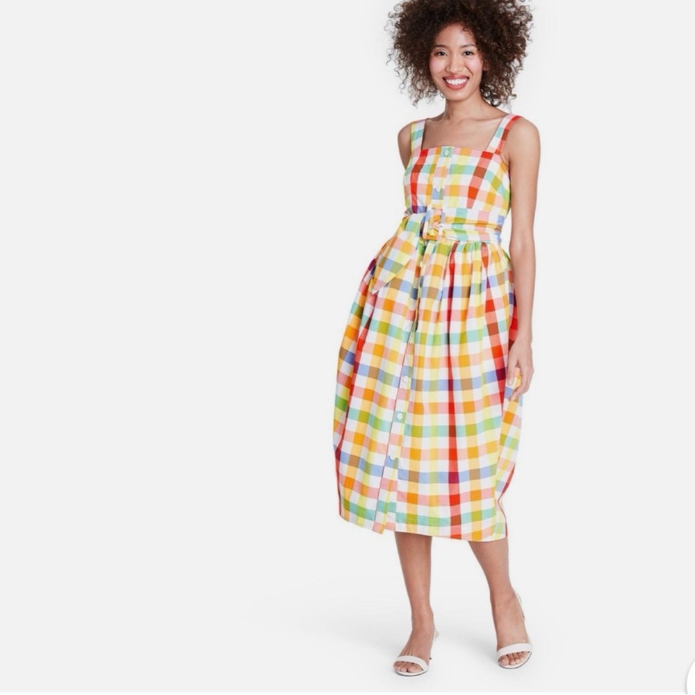 Christopher John Rogers Multicolor Checkered Midi Dress